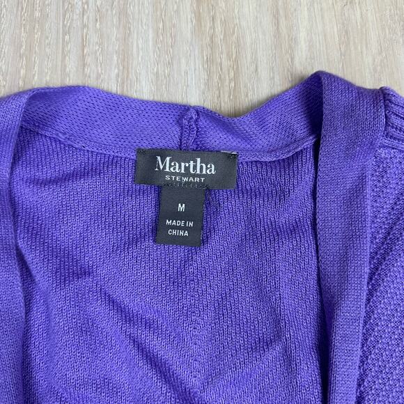 Martha Stewart Purple Mix Stitch Open Front Long Cardigan Sweater Size Medium - Picture 11 of 12
